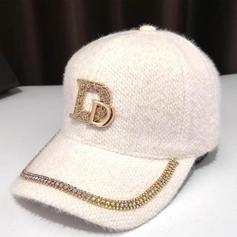 DYLAOPAN2021 Letter D Baseball Cap Women rhinestone trend cotton bling Cap snapback hip hop cap UV protection Hat Women's Cap WHITE 55-60cm >8Y