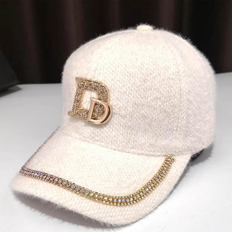 DYLAOPAN2021 Letter D Baseball Cap Women rhinestone trend cotton bling Cap snapback hip hop cap UV protection Hat Women's Cap WHITE 55-60cm >8Y