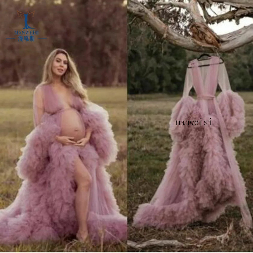 Maternity Robes Wedding Shawl Pregnant Women Sexy Tulle Bathrobe Dresses Photo Shoot Party Fluffy Baby Shower Gowns