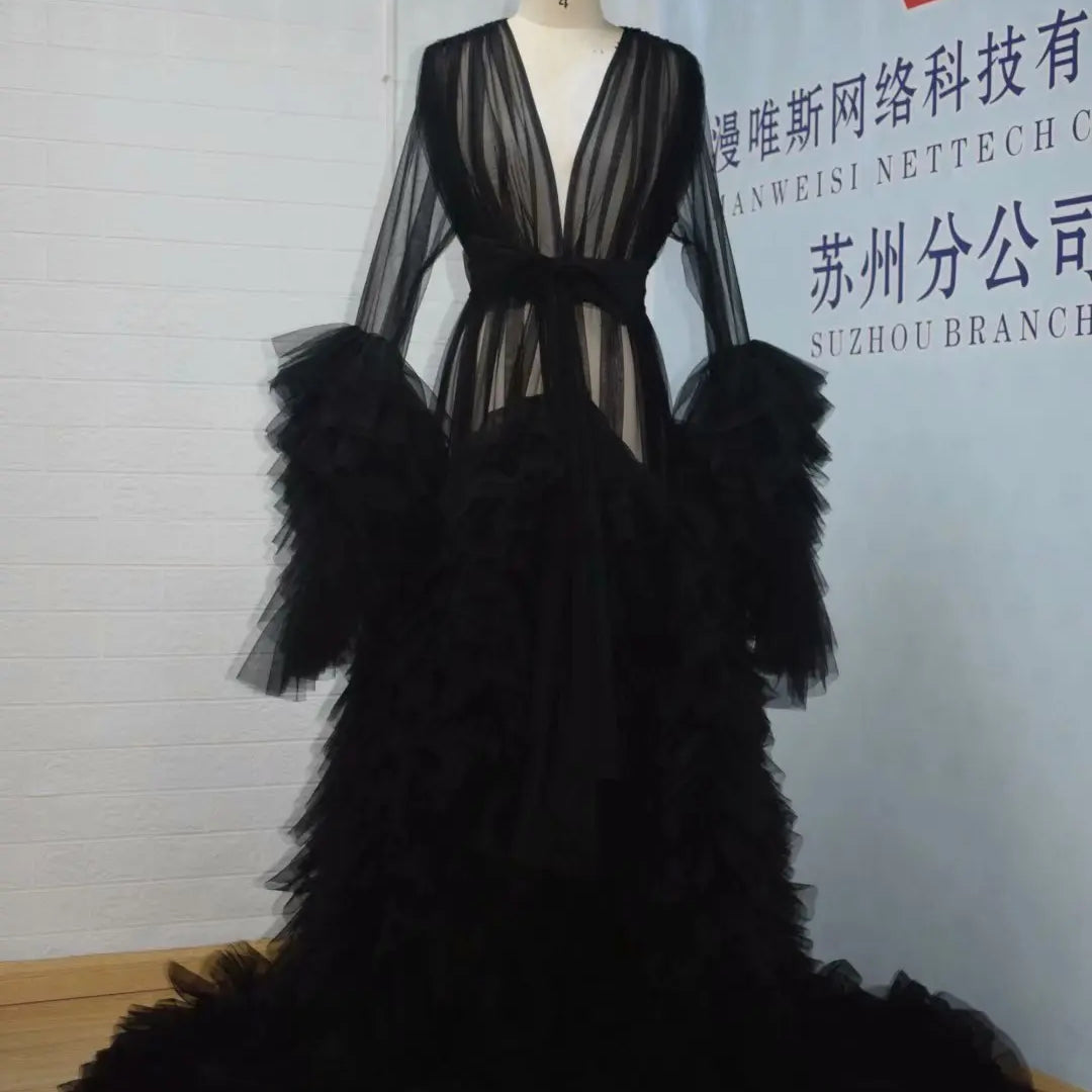 Maternity Robes Wedding Shawl Pregnant Women Sexy Tulle Bathrobe Dresses Photo Shoot Party Fluffy Baby Shower Gowns