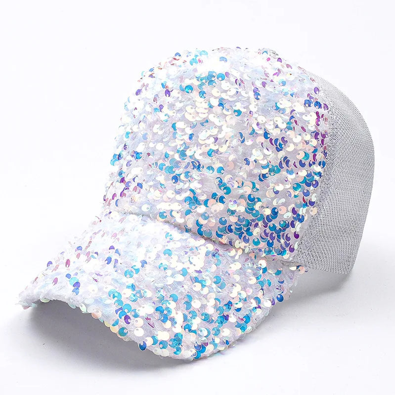New Shiny sequined Unisex Cotton Dad hat Baseball Caps Custom Graffiti Snapback Fashion Sports Hats For Men Women hip hop Cap WHITE 55-58cm >8Y
