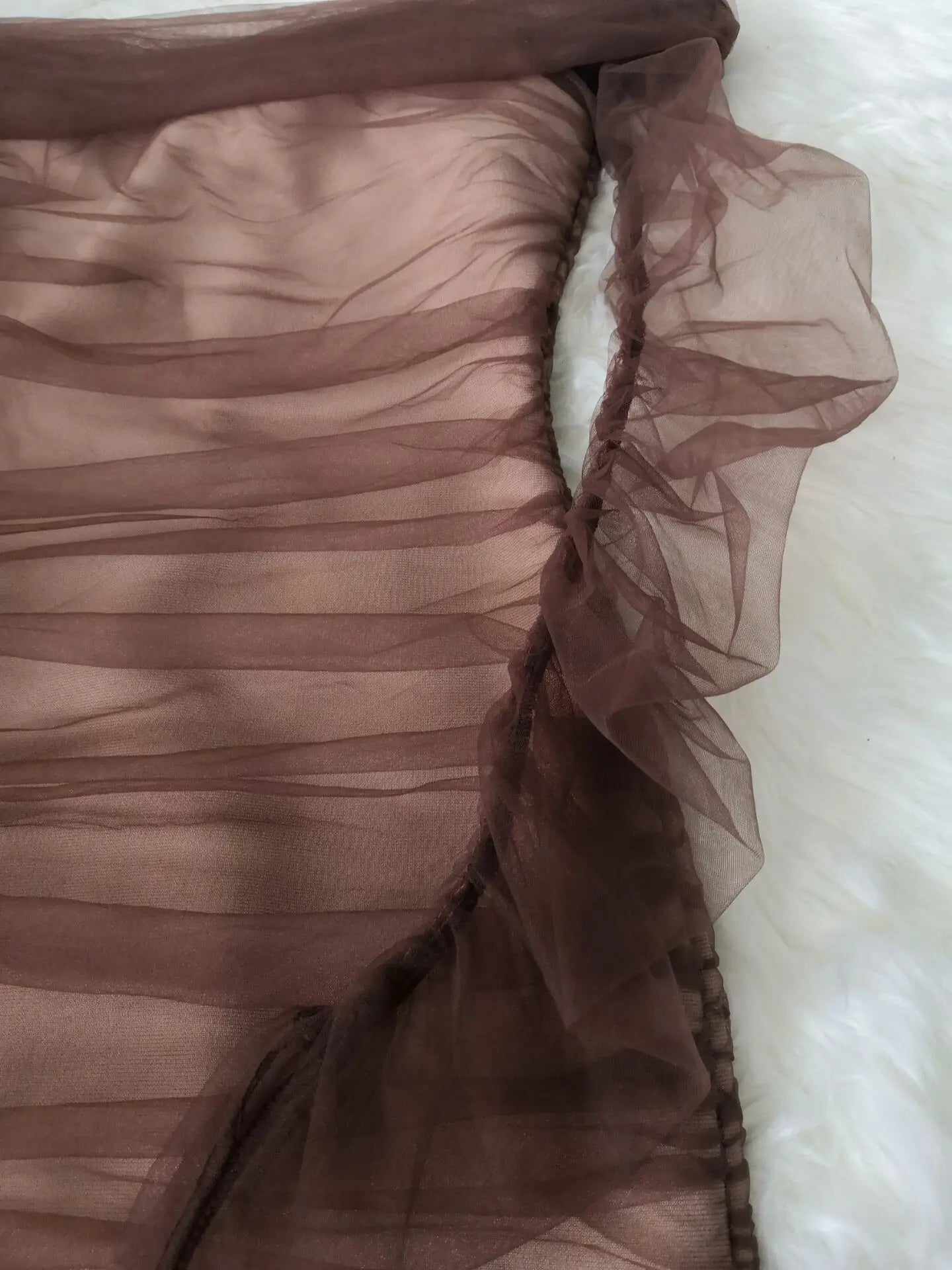 Vestido bandagem de rayon com manga de malha marrom e ombro de fora, elegante vestido de festa para clube