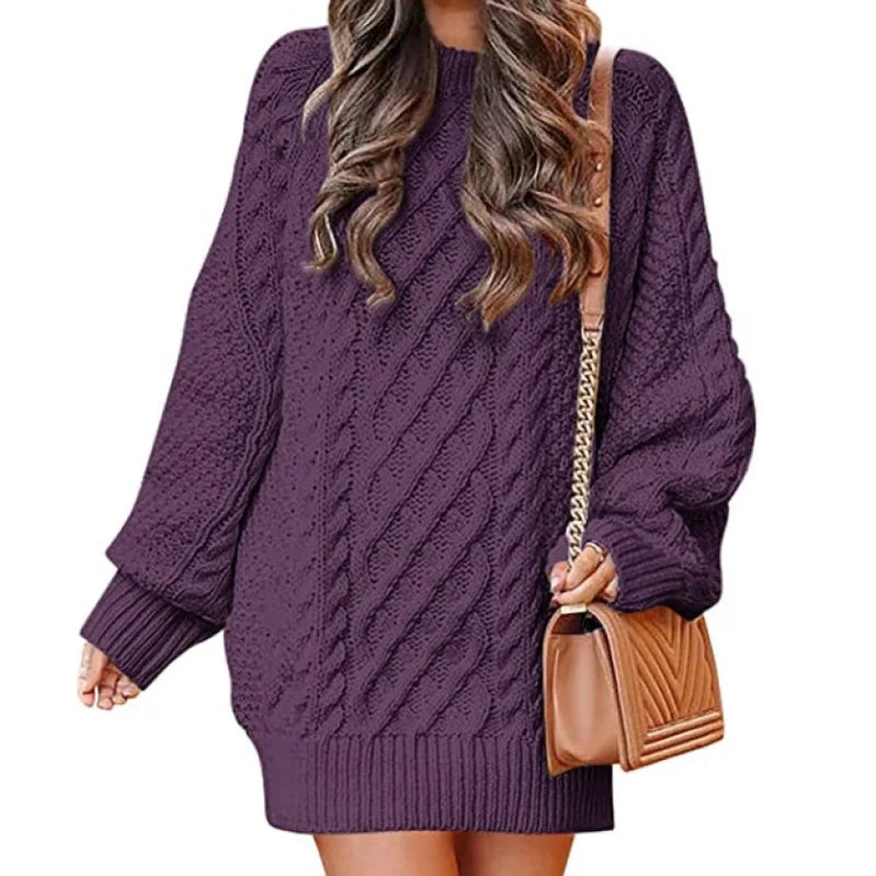 13 Colors Women Crewneck Long Sleeve Oversized Tops Cable Knit Chunky Pullove Thick Autumn and Winter Sweater Dresses