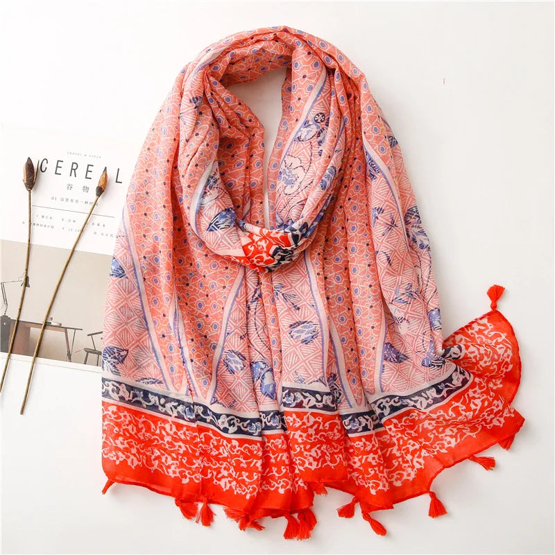 2023 Fashion Paisley Abstract Floral Tassel Viscose Shawl Scarf Lady High Quality Wrap Thin Pashmina Stole Muslim Hijab 180*90Cm 41