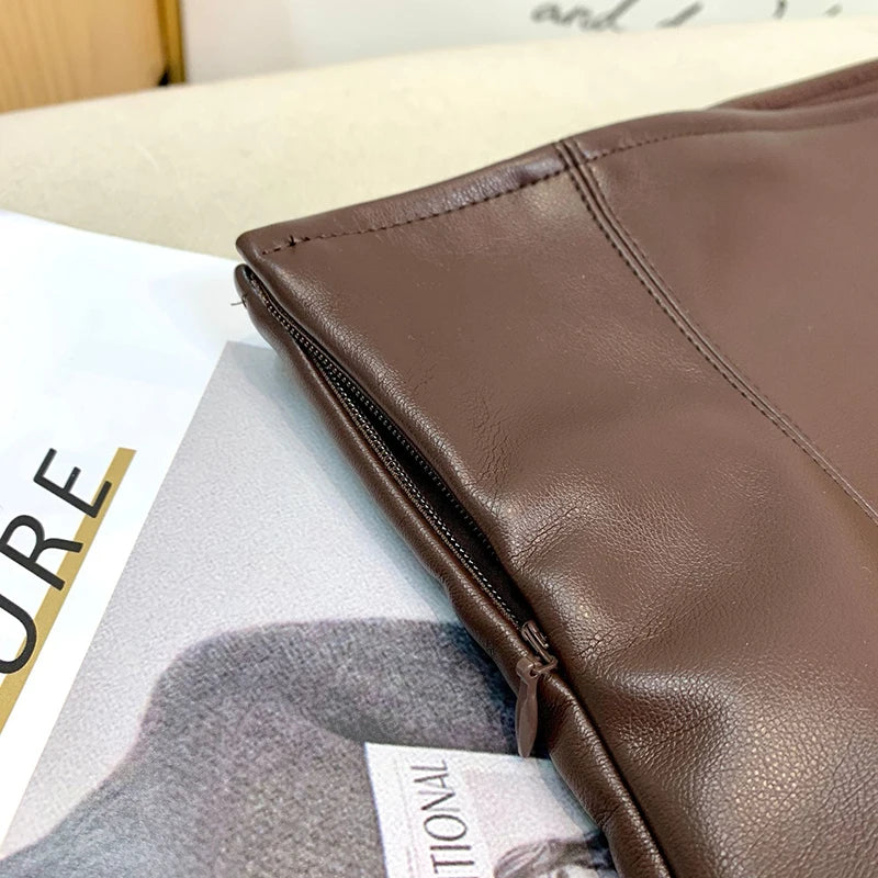 Vintage Faux PU Leather Hobble Skirts Women Sexy Bodycon Midi Skirts Hem Split Ladies Mermaid Skirt Party Clothes