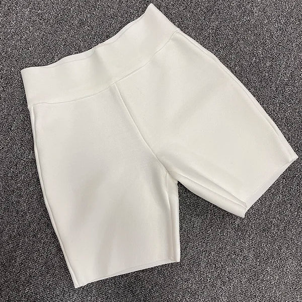 Calças de bandagem de rayon elásticas cinza preto e branco de celebridades de alta qualidade, shorts esportivos justos da moda
