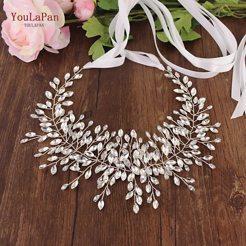 TOPQUEEN High Quanlity Bridal Belts Silver Diamond Belt Bridal Sashes Belt Luxury Rhinestone Belt Wedding Dress Sash Belt SH237 White ribbon