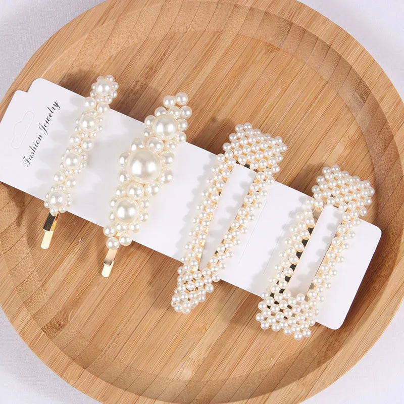 5Pcs/Set Fashion Pearl Hair Clip Snap Button Hair Pins for Women Sweet Pearl Hairpin Hair Clips Jewelry Lady Barrette Stick 3 Gold color