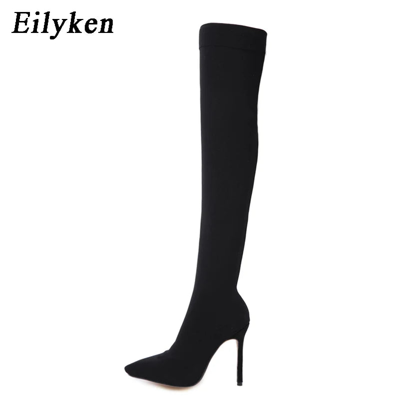 Women Thigh High Fashion Elastic Slim Stiletto Heels Over-the-Knee Boots Sexy Skinny Long Sock Botas Shoes