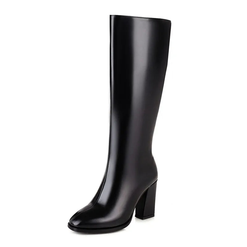 Elegant Knee High Boots Women Autumn Winter Women's High Boots Zipper Heels White Green Long Shoes Ladies Large Size 48 black