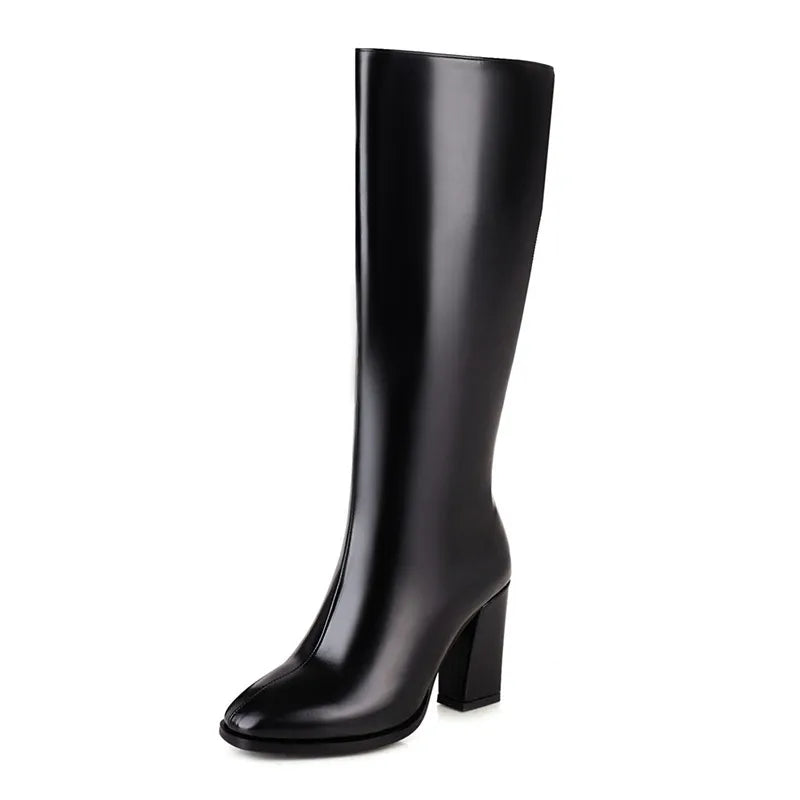 Elegant Knee High Boots Women Autumn Winter Women's High Boots Zipper Heels White Green Long Shoes Ladies Large Size 48 black