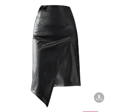 Black PU Leather Skirt Women 2021 Spring Autumn Midi Sexy High Waist Bodycon Split Skirts Office Pencil Skirt Knee Length Saia 2159 black