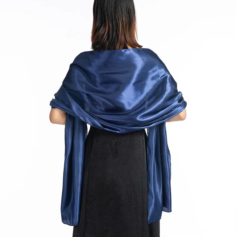19 Colors New Arrival Women Evening Wraps Shawls 240*70cm Satin Long Formal Wedding Party Ladies Bolero 2 Size Can Choose navyblue