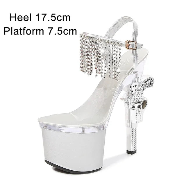 Fashion Super High Heels 17cm Women Shoes Platform Sandals Pistol Heel Red Wedding Shoes Female Model Show Sandal