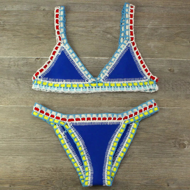 Sexy Bikinis Summer Women Swimsuit Hand Crocheted Bikini Set Swimwear Beach Bathing Suit Biquini Female Monokini Blue