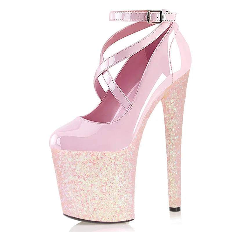 Pumps Mixed colors Shallow Peep toe Thin heels Nightclub Stripper Small Size Queen Pumps 20CM Pumps High heeled shoes 8 inche 1