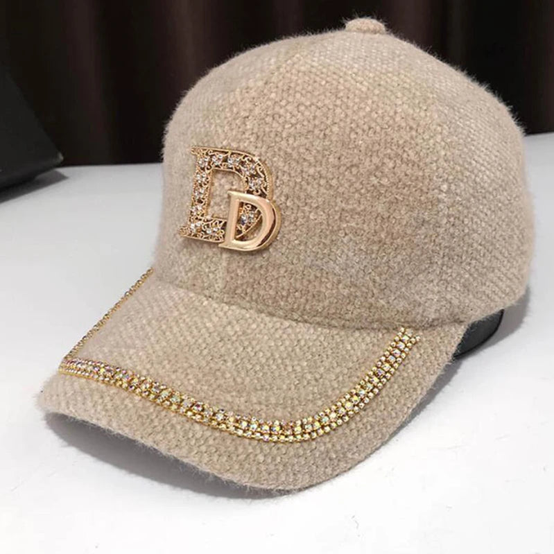 DYLAOPAN2021 Letter D Baseball Cap Women rhinestone trend cotton bling Cap snapback hip hop cap UV protection Hat Women's Cap Yellow 55-60cm >8Y