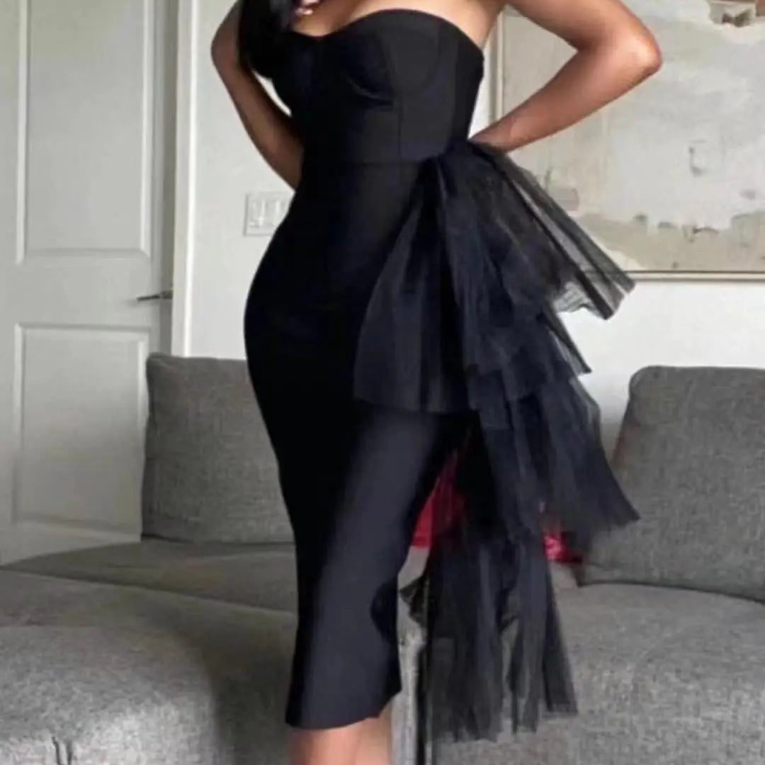 New Skyblue Women Rayon Bandage Off the Shoulder Sexy Bodycon Mid-calf Dress Celebrate Fashion Birthday Party Outfit Vestido