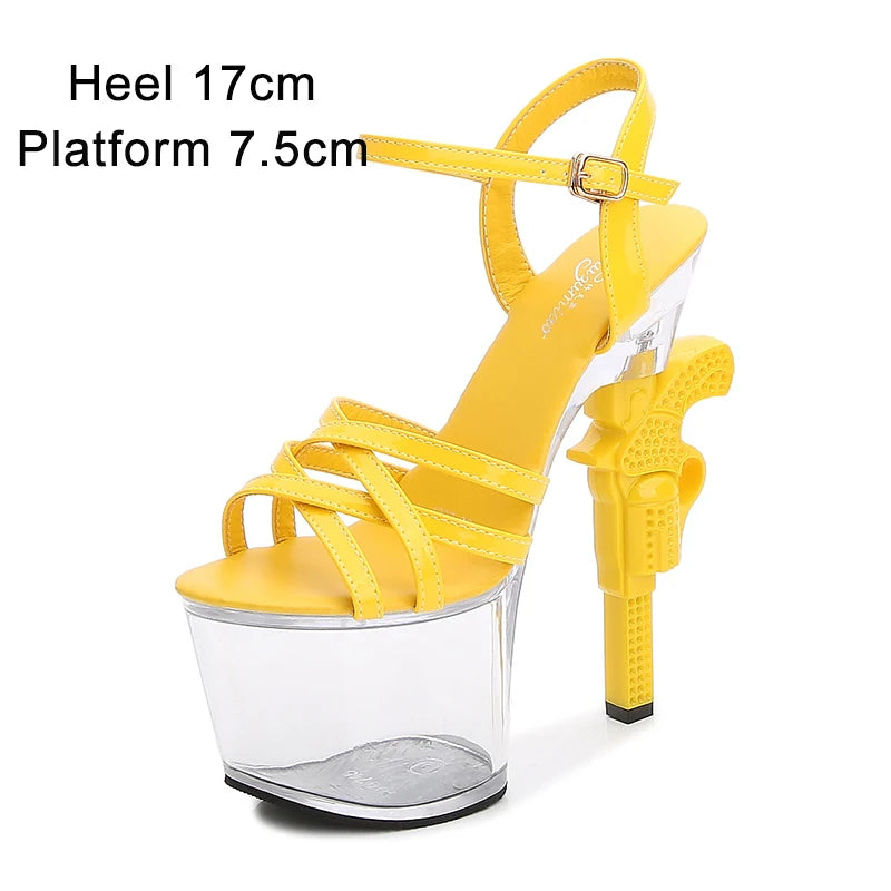 Fashion Super High Heels 17cm Women Shoes Platform Sandals Pistol Heel Red Wedding Shoes Female Model Show Sandal