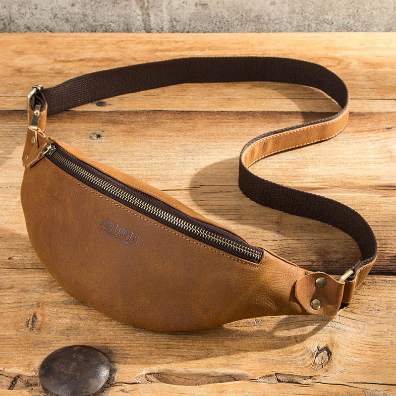 Men Waist Packs Leather Travel Fanny Pack For Male Multifunctional Waist Bag 6.7" phone Belt Bag Chest Bag Brown