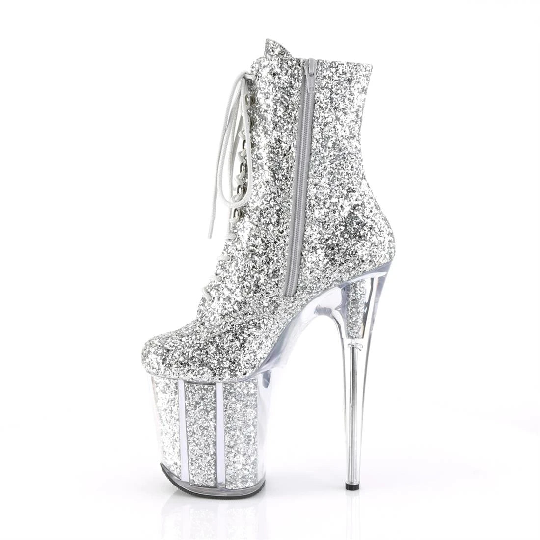 Stilettos 20cm Thin Heels Ankle boots transparent Platforms shoes Woman Rhinestone Tassels Botas Mujer Sequined pumps Sliver