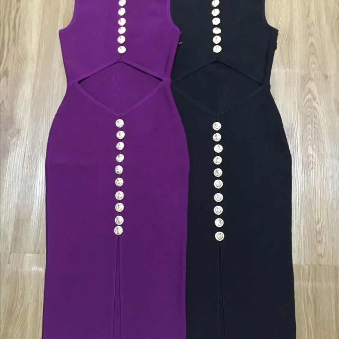 Wholesale Sexy V Neck Cut Out Black Purple Knee Length Women Summer Bandage Dress 2021 Fashion Evening Party Dress Vestido