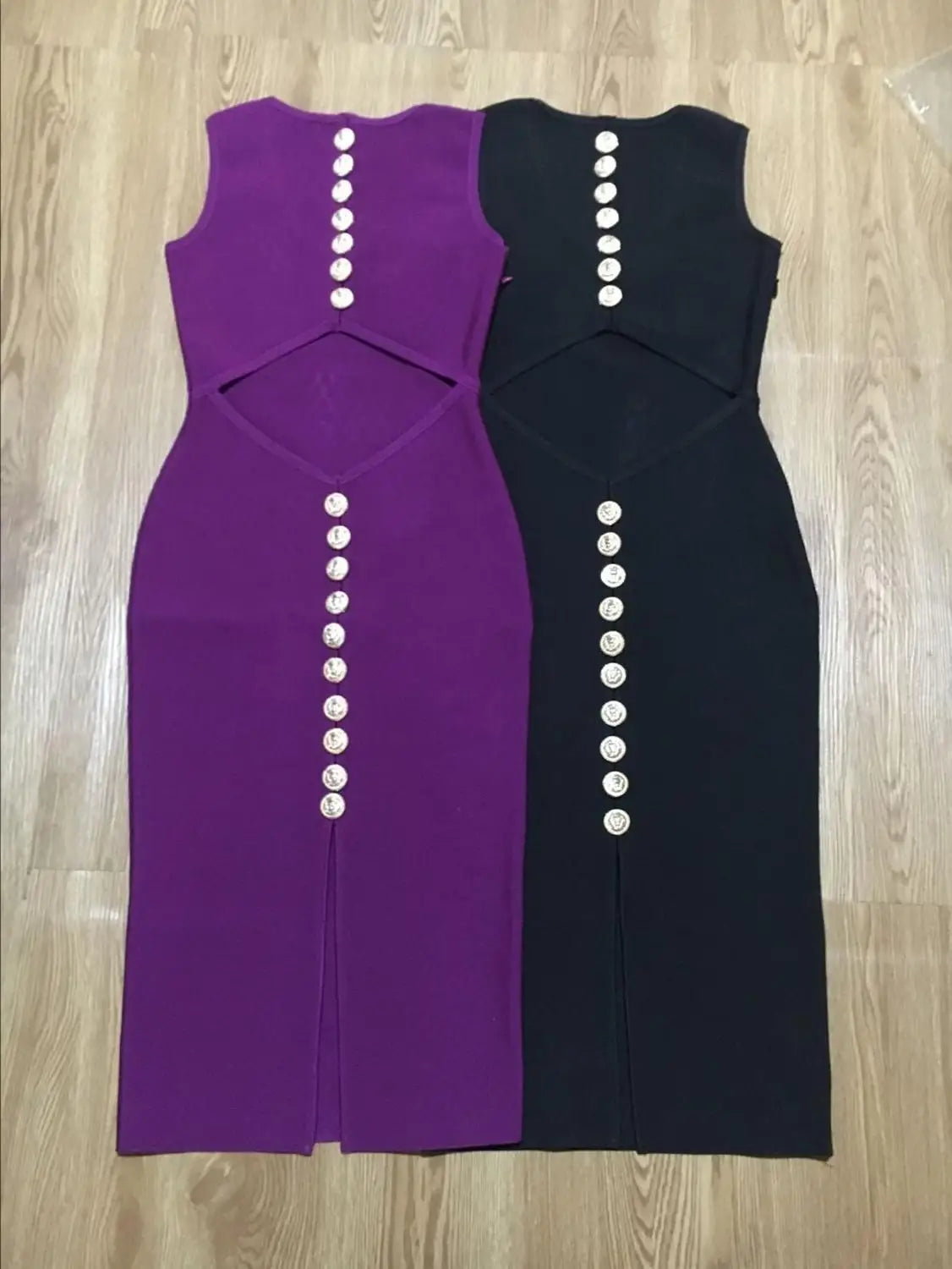 Wholesale Sexy V Neck Cut Out Black Purple Knee Length Women Summer Bandage Dress 2021 Fashion Evening Party Dress Vestido