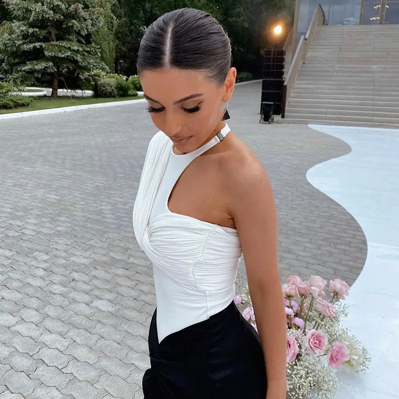 Elegant Office Lady One Shoulder Skinny Bodysuit for Women Jumpsuit Sexy Cut Out Rompers Sexy One Piece Female Overalls