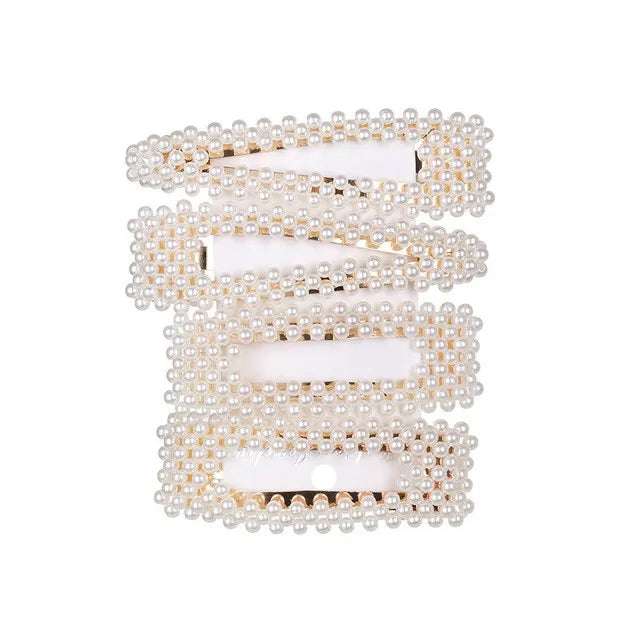 5Pcs/Set Fashion Pearl Hair Clip Snap Button Hair Pins for Women Sweet Pearl Hairpin Hair Clips Jewelry Lady Barrette Stick 10Gold color