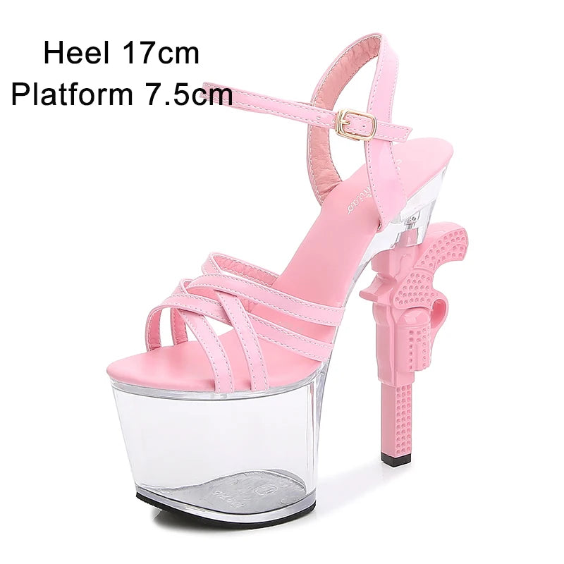 Fashion Super High Heels 17cm Women Shoes Platform Sandals Pistol Heel Red Wedding Shoes Female Model Show Sandal