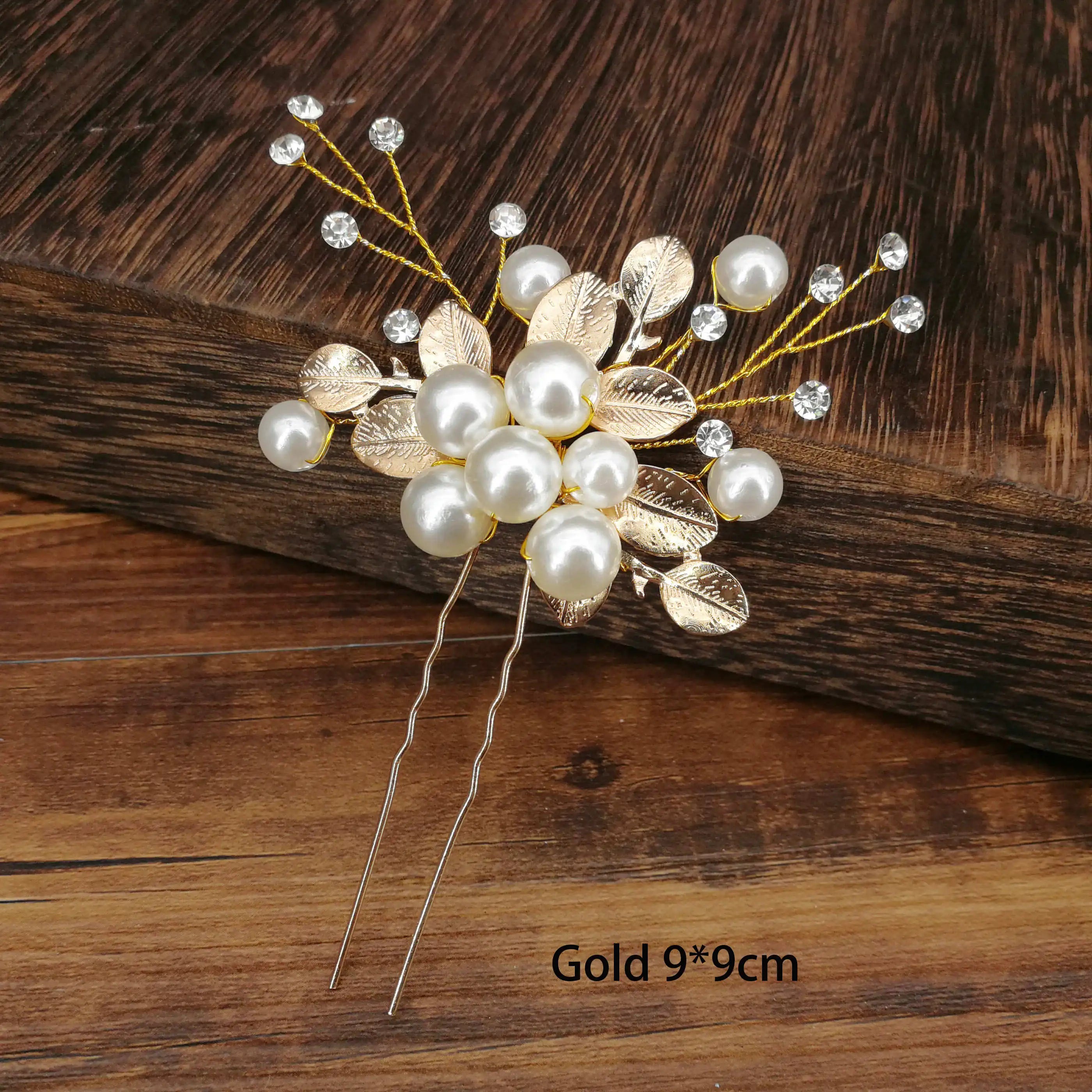 Women U-shaped Pin Metal Barrette Clip Hairpins Simulated Pearl Bridal Tiara Hair Accessories Wedding Hairstyle Design Tools Gold leaf 1pc 1
