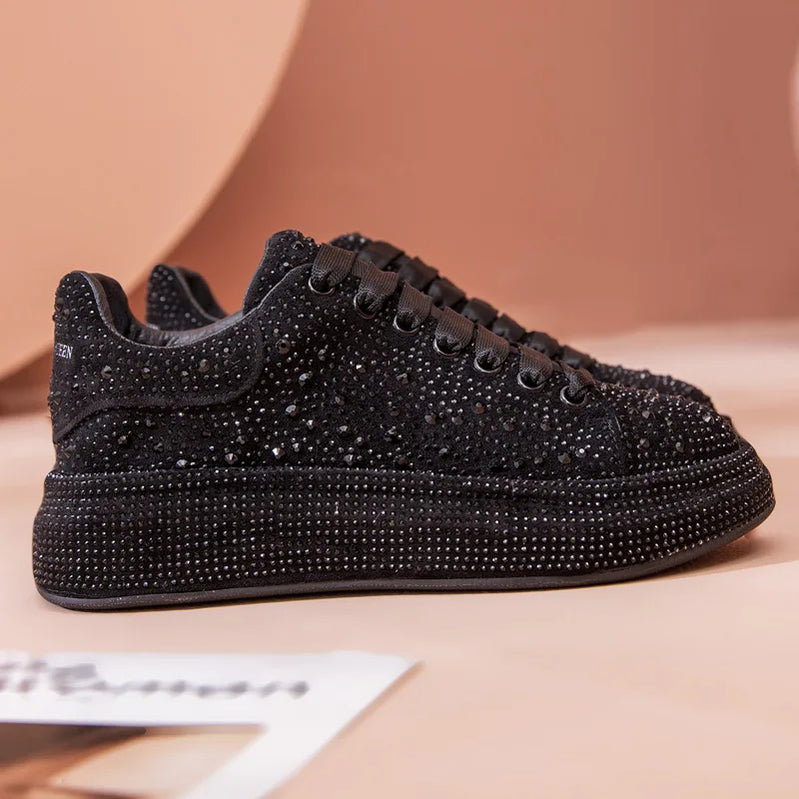Sneakers Women Skate Shoes Big Size New Rhinestone Women Loafers Platform Fashion Shiny Women's Casual Shoes Whole Black