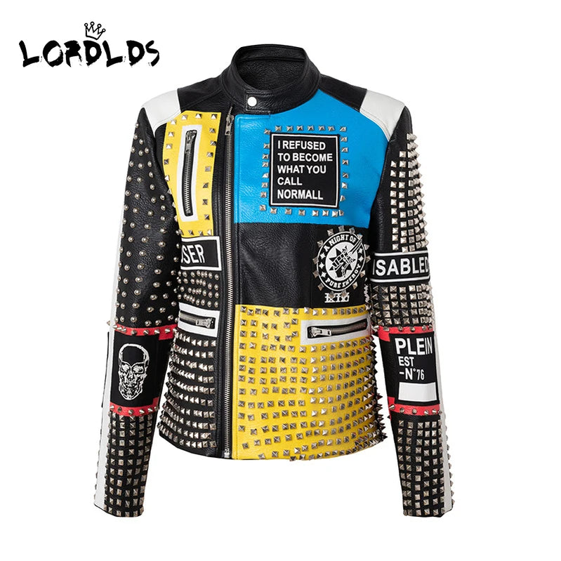 Men Leather Jacket 2024 Fashion Motorcycle Style Studded Punk Rock Cool Zipper Streetwear Biker Coats