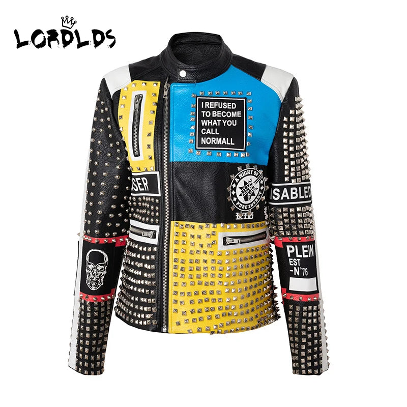 Men Leather Jacket 2024 Fashion Motorcycle Style Studded Punk Rock Cool Zipper Streetwear Biker Coats