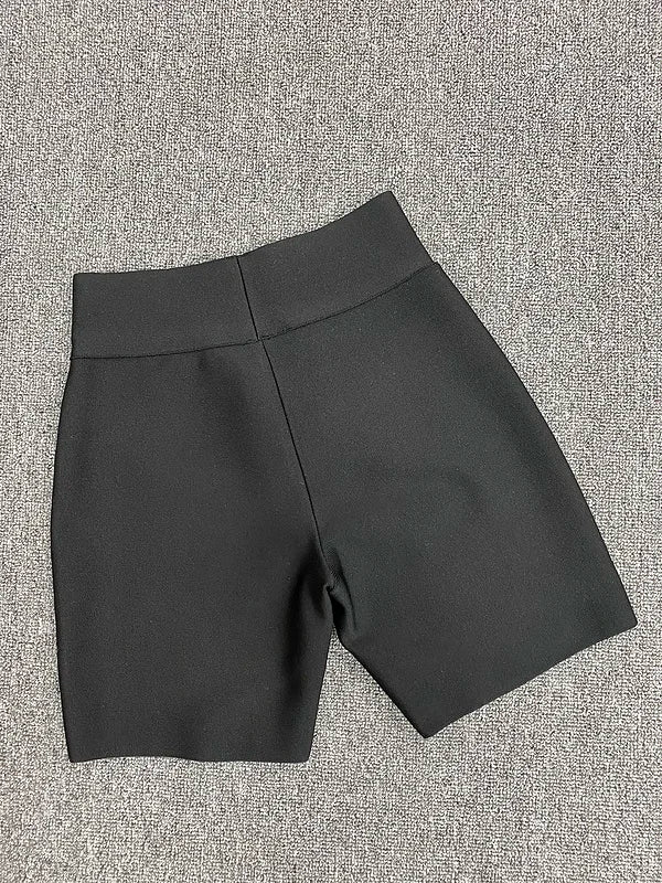 Calças de bandagem de rayon elásticas cinza preto e branco de celebridades de alta qualidade, shorts esportivos justos da moda