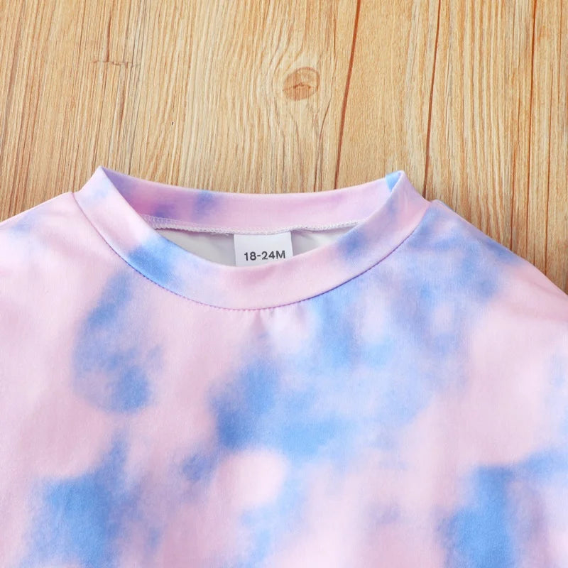 Fall Girls Clothing Sets Kids Clothes 2 Pcs Sets Tie Dye Long Sleeve Sweater Tops+solid Long Pants Fashion Girls Outfits 1-6Y