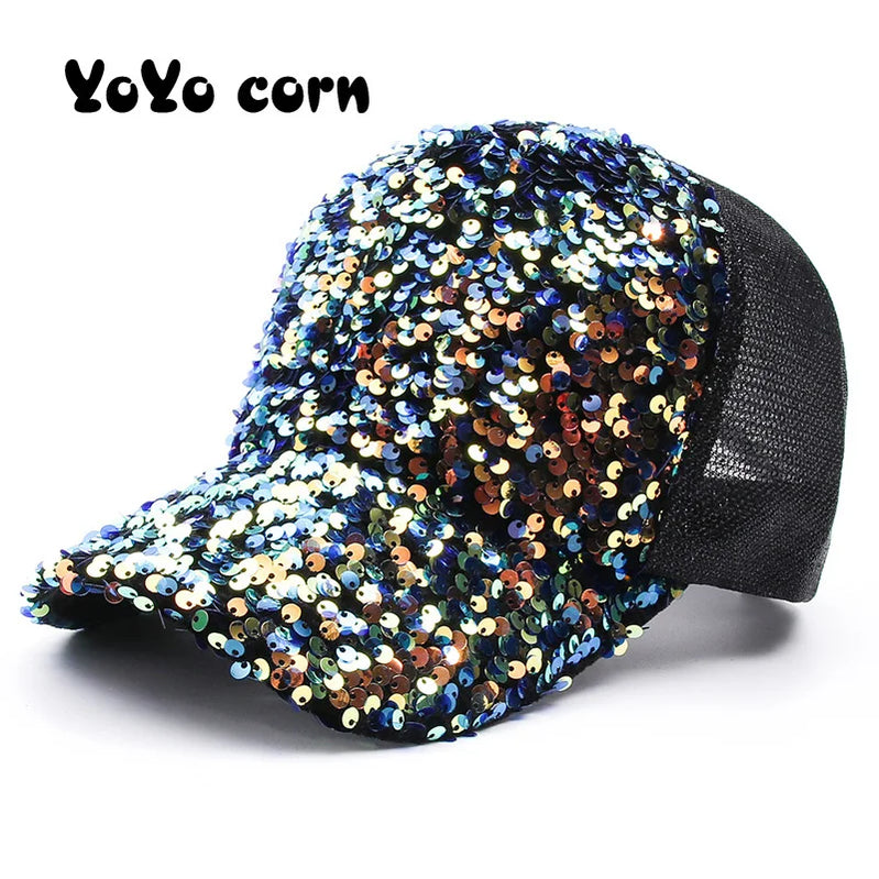 New Shiny sequined Unisex Cotton Dad hat Baseball Caps Custom Graffiti Snapback Fashion Sports Hats For Men Women hip hop Cap Gold 55-58cm >8Y
