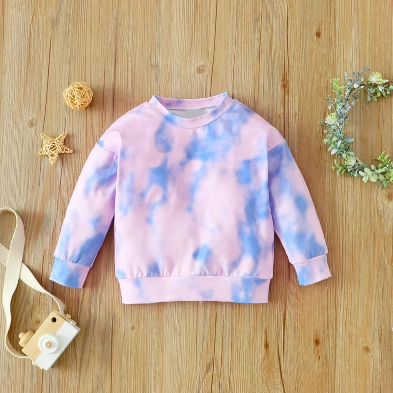 Fall Girls Clothing Sets Kids Clothes 2 Pcs Sets Tie Dye Long Sleeve Sweater Tops+solid Long Pants Fashion Girls Outfits 1-6Y