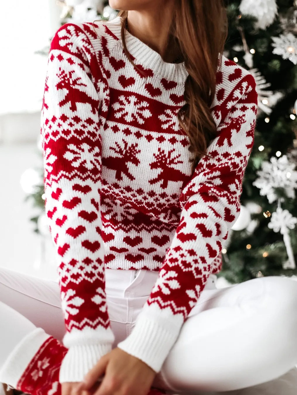 New Winter Christmas Women Sweaters Pullover Tops Casual Long Sleeve Print Knitted Sweater Women Clothes A
