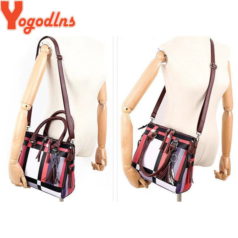 Yogodlns Luxury Handbags plaid Women Bags Designer New tassel Purses and Handbags Set 4 Pieces Bags Female Feminina travel tote