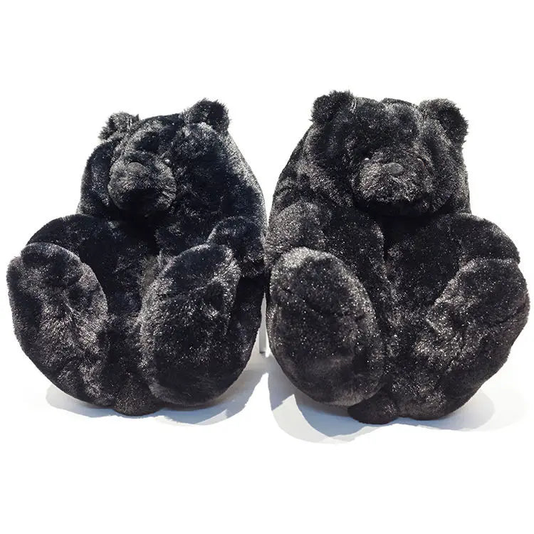 Multi-colors Cute Bear Fur Slippers Women Girls Warm Animal Slipper Female Indoor House Shoes Casual Soft Woman Fur Flipflops Black