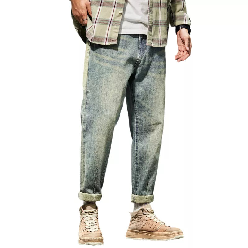 Jeans For Men Baggy Pants Loose Fit Harem Pants Vintage Clothes Men Fashion Pockets Patchwork Large Trousers Oversized 42 Retro Blue