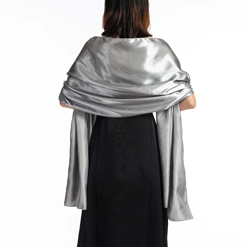 19 Colors New Arrival Women Evening Wraps Shawls 240*70cm Satin Long Formal Wedding Party Ladies Bolero 2 Size Can Choose silver