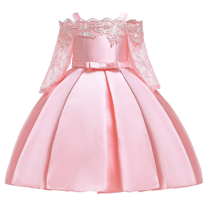 One Shoulder Princess Dress Kids Clothes For Girl Evening Wedding Party Gown Costume Children Clothing 3-10 Years Vestido Peach pink