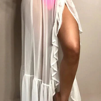 2021 New Hot Summer Women's Mesh Sheer Polka Dot Long Split Skirts Sexy Beach Sunscreen Bikini Cover Up Wrap Skirt 4 One Size