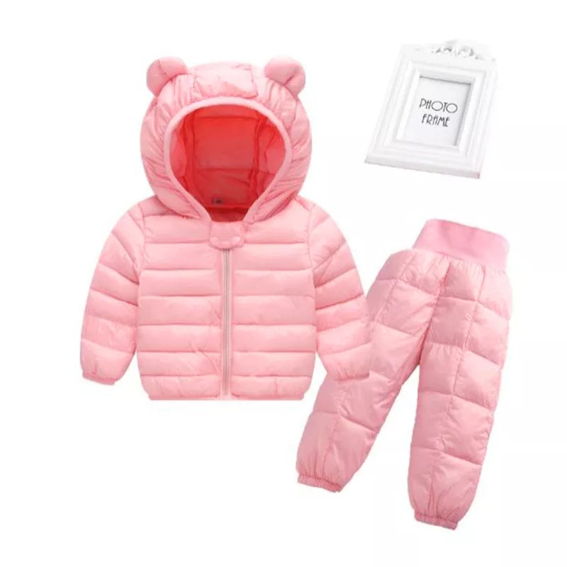 Children Clothing Sets Winter Baby Boy Warm Hooded Down Jackets Overalls Clothing Sets Baby Girls Boys Snowsuit Coats Ski Suit as the picture 3