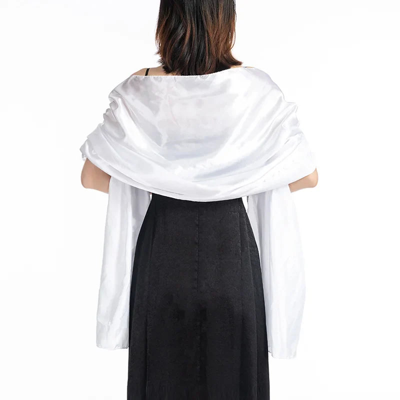 19 Colors New Arrival Women Evening Wraps Shawls 240*70cm Satin Long Formal Wedding Party Ladies Bolero 2 Size Can Choose white