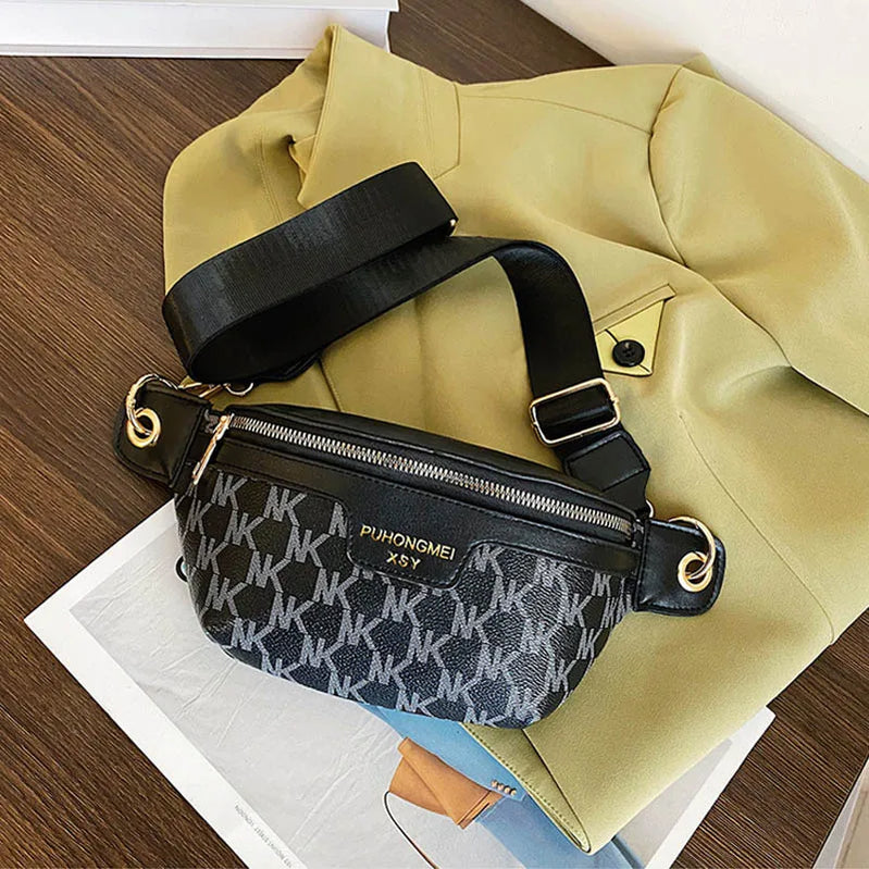 Women Chain Waist Bag PU Leather Fanny Pack Waist Belt Bag for Women Luxury Shoulder Crossbody Chest Purses and Handbag Black B