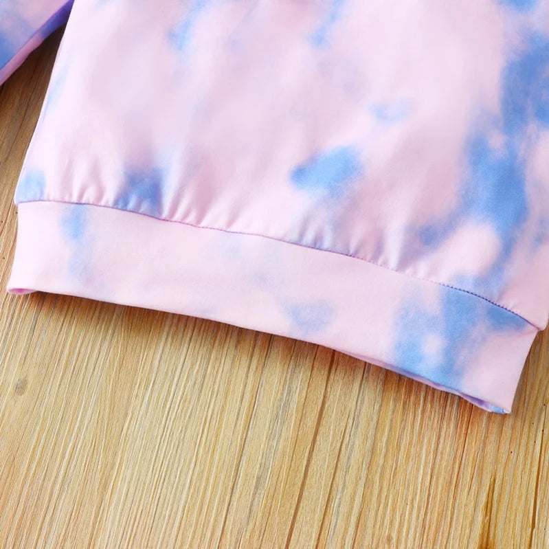 Fall Girls Clothing Sets Kids Clothes 2 Pcs Sets Tie Dye Long Sleeve Sweater Tops+solid Long Pants Fashion Girls Outfits 1-6Y