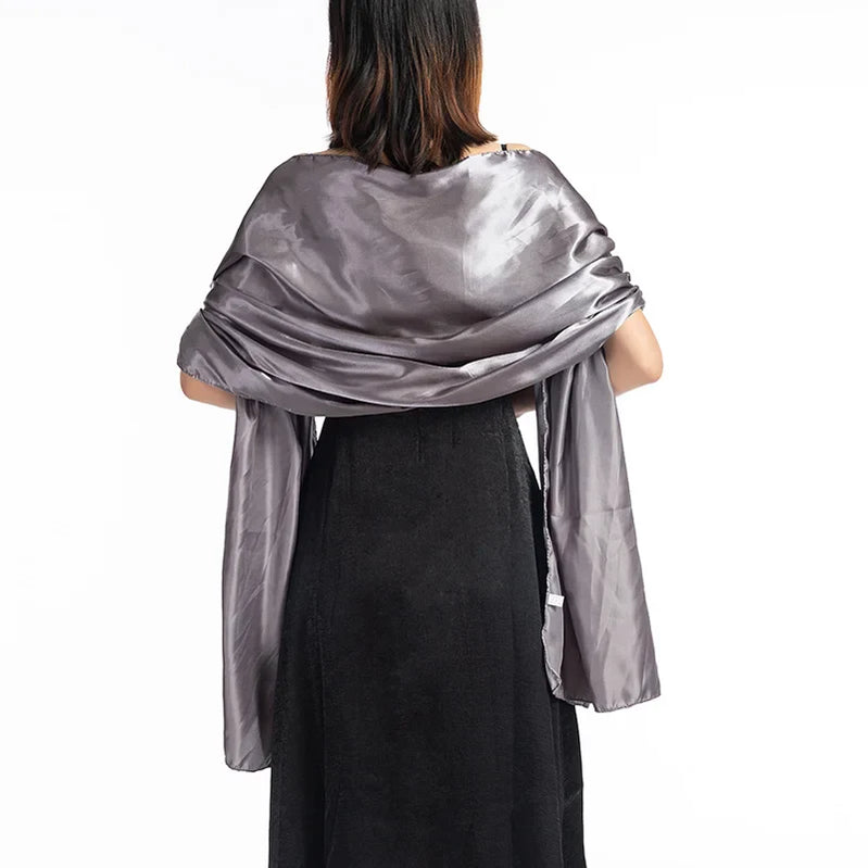 19 Colors New Arrival Women Evening Wraps Shawls 240*70cm Satin Long Formal Wedding Party Ladies Bolero 2 Size Can Choose gray
